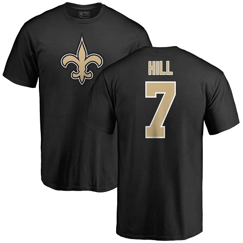 Men New Orleans Saints Black Taysom Hill Name and Number Logo NFL Football #7 T Shirt